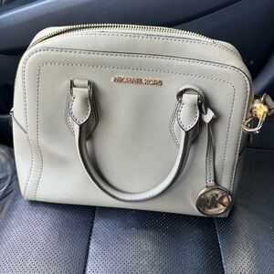 Michael Kors Cream Leather Satchel with Silver Hardware